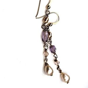 Artisan Pearl Amethyst Topaz Dangle Earrings 2.5in